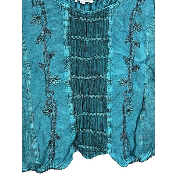 Cute Options XL Boho Embroidered Peasant Tank Corset Lace Up Teal Renaissance - Picture 3 of 8